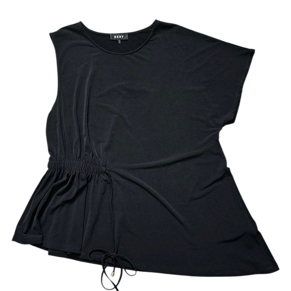 DKNY Black Asymmetrical One-Shoulder Ruched Women's Blouse, Size Large